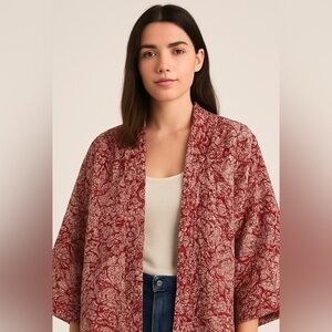 Autes Filles NWT Red Floral Kimono Jacket